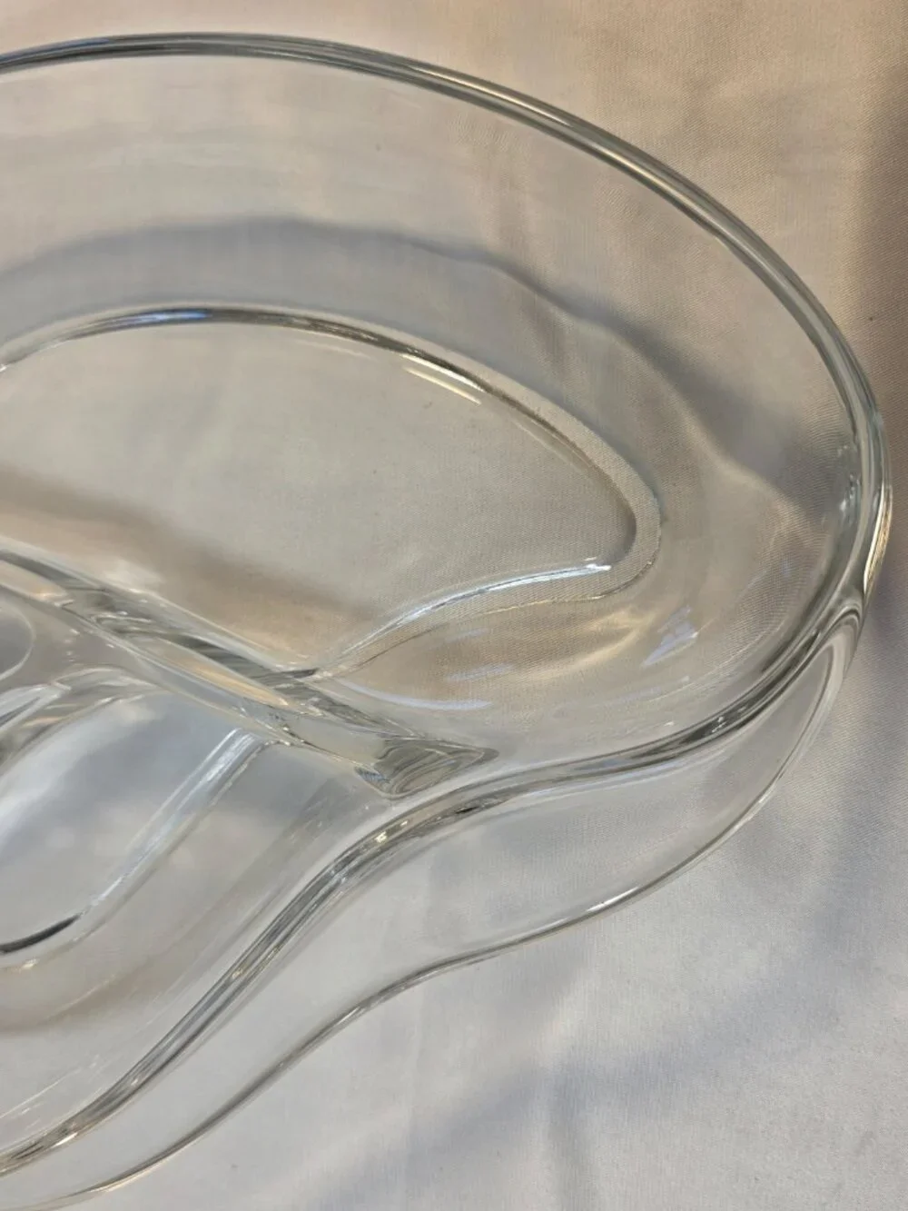 Vintage MCM Kidney Shaped Divided 3-Part Clear Serving Bowl
